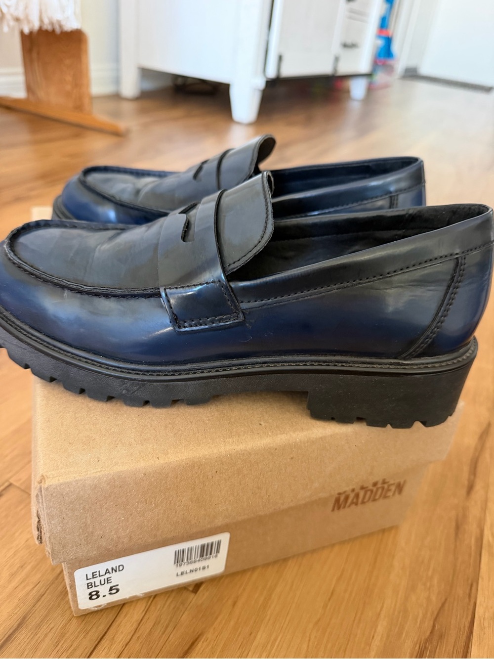 Women's Steve Madden Blue Leather Penny Loafers - Classic Slip-On💙